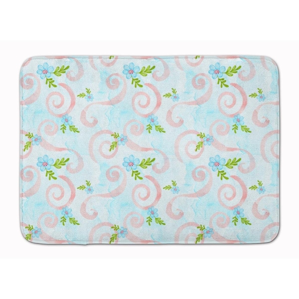 Carolines Treasures Watercolor Blue Flowers and Swirls Machine Washable Memory Foam Mat BB7482RUG - main